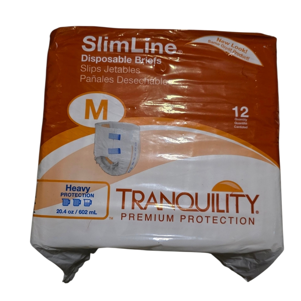 TRANQUILITY SLIMLINE BRIEFS M 12 Pack Heavy Protection Plastic Backing